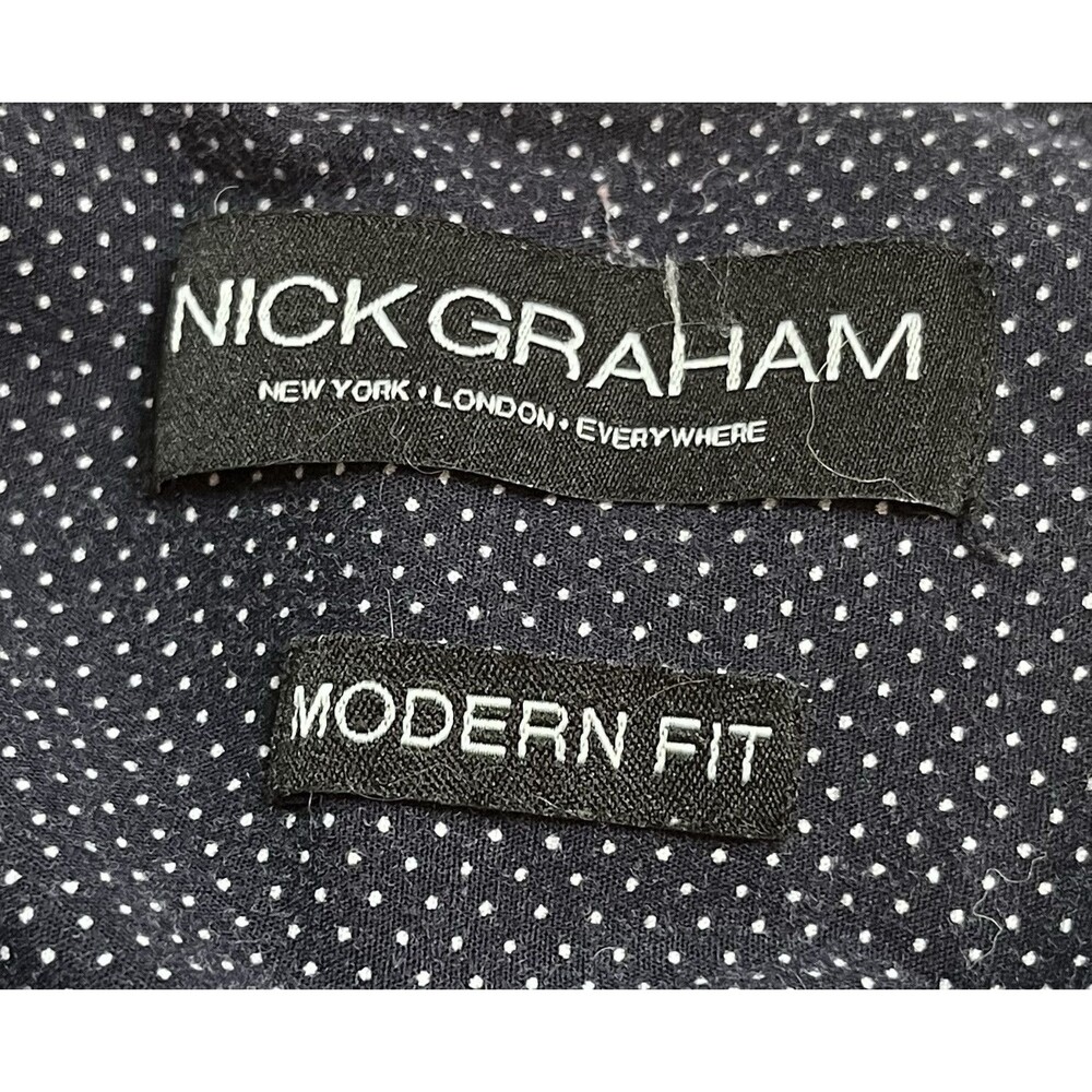 Nick Graham Modern Fit Dot Cuff Pattern Shirt Mens S Blue Perennial Millennial - Picture 5 of 7